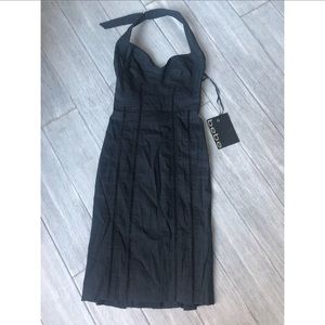 BEBE Linen & Spandex Pin-Up Halter Dress